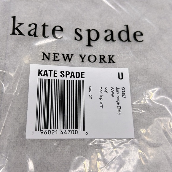 Kate Spade Lucy Spade Flower Medium L-zip Wristlet Dark Beige Multi - Picture 12 of 16